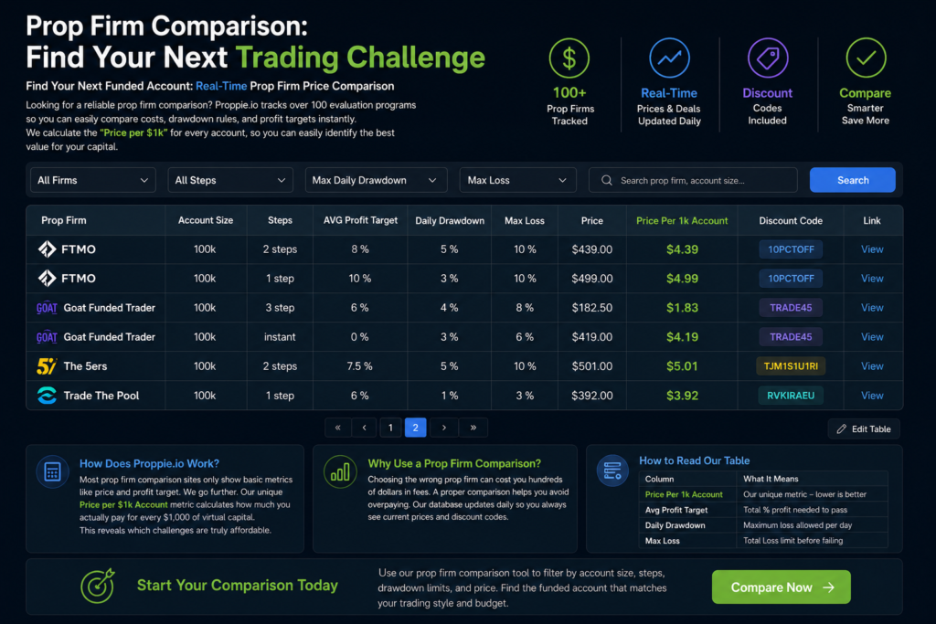 Prop Firm Comparison: Find Trading Challenge | Proppie.io